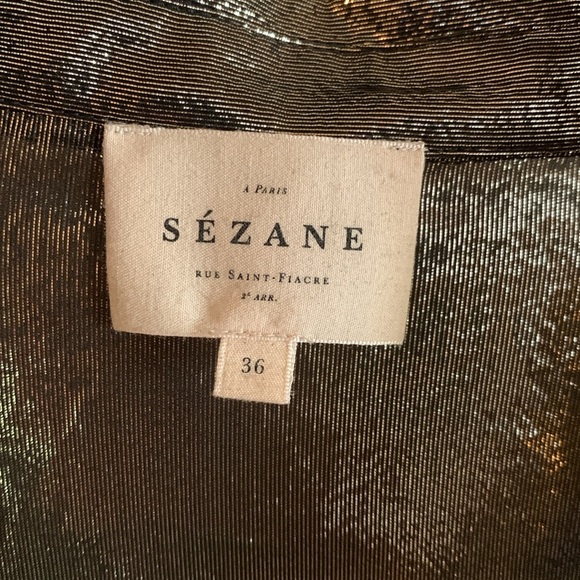Sezane perrine chemise Metallic Gold silk Button-Up Shirt - Picture 3 of 5